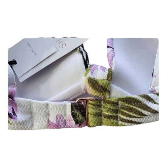 Shade & Shore 32B Bikini Top White Purple Green Floral Tropical Swim Underwire - Picture 7 of 12